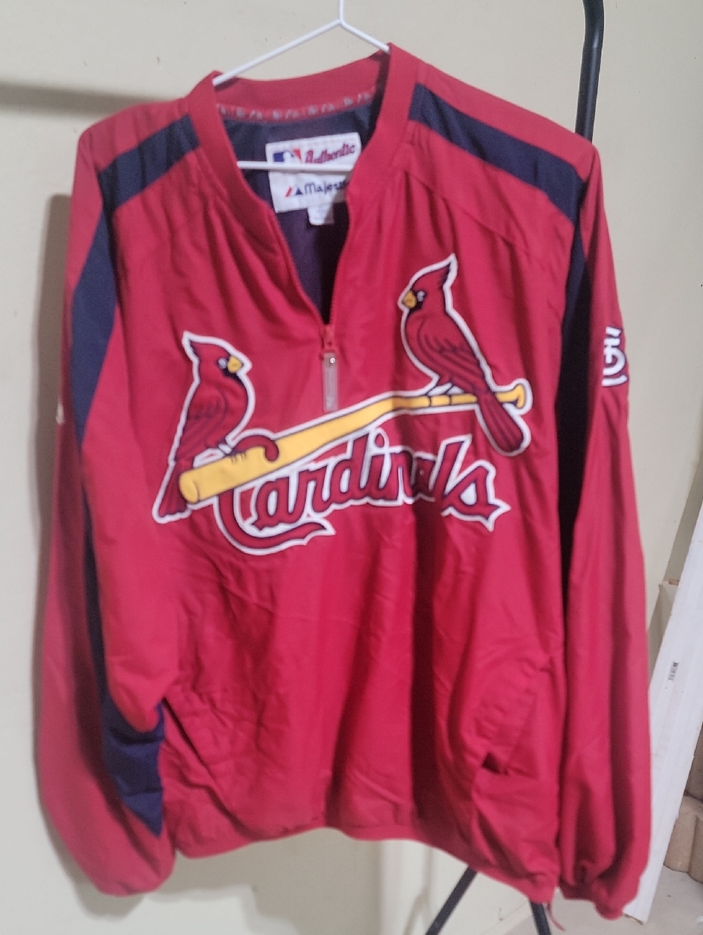 Majestic Red Cardinals Pullover with Navy Accents Large Jacket